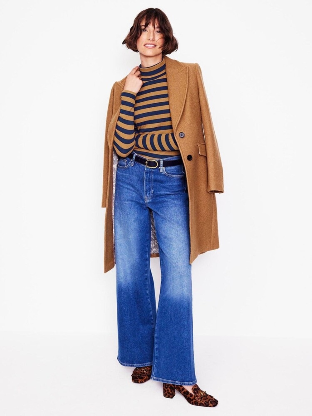 Boden Anna rob roll striped top navy gold US women 14